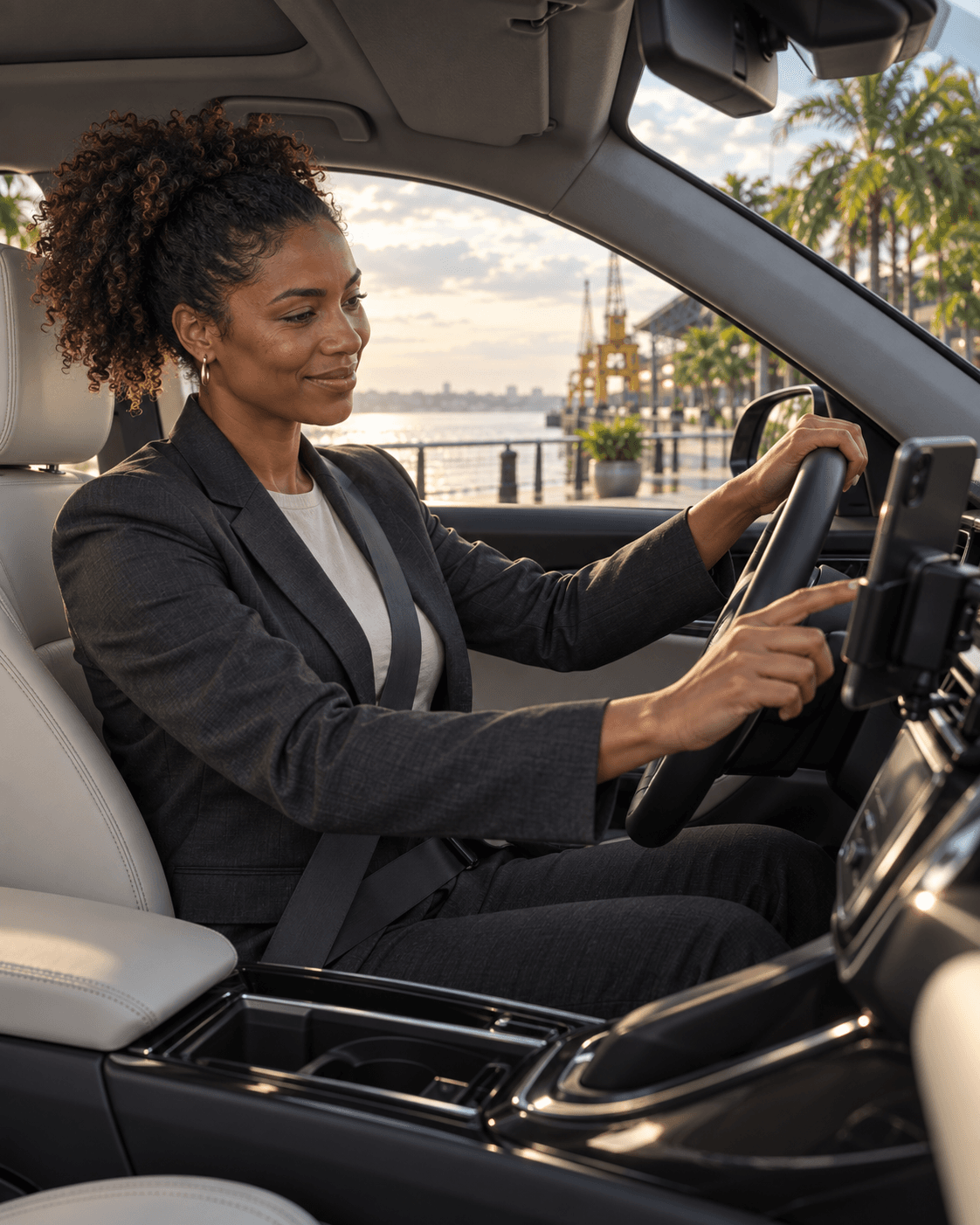 Motorista BYTE Driver profissional e satisfeita ao volante